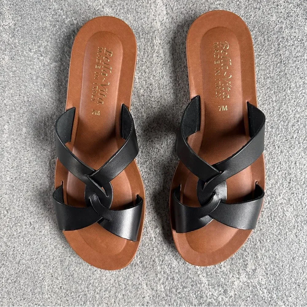 NWB Bella Vita Dov-Italy Black Leather Slide Sandals Women's Size 7 Open toe - Picture 5 of 13